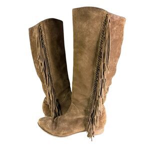 Polo Ralph Lauren Brown Suede Fringe Tall Western Boots US 9.5 EU 40.5